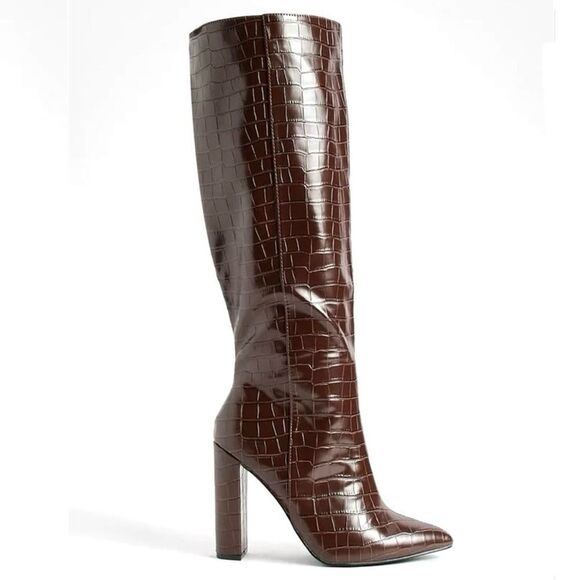 Wide width pointed toe croc knee high boot - Picture 2 of 2